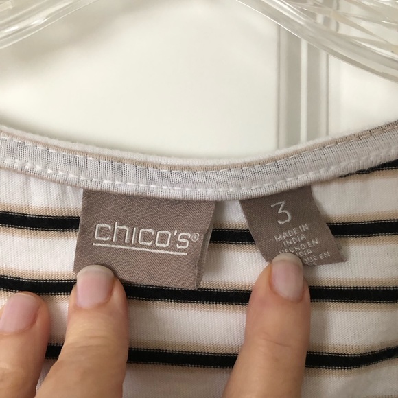 Chico’s Size 3 (Misses 16/18) White Striped Knit top - Picture 5 of 8